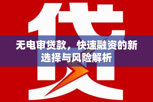 赣榆无电审贷款，快速融资的新选择与风险解析